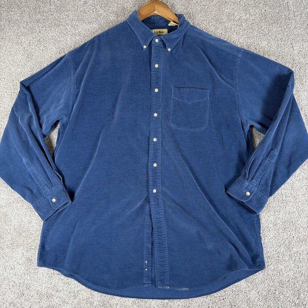 Vtg LL Bean Corduroy Flannel Shirt Mens XL Tall Marine Blue L/S Cabincore Nature